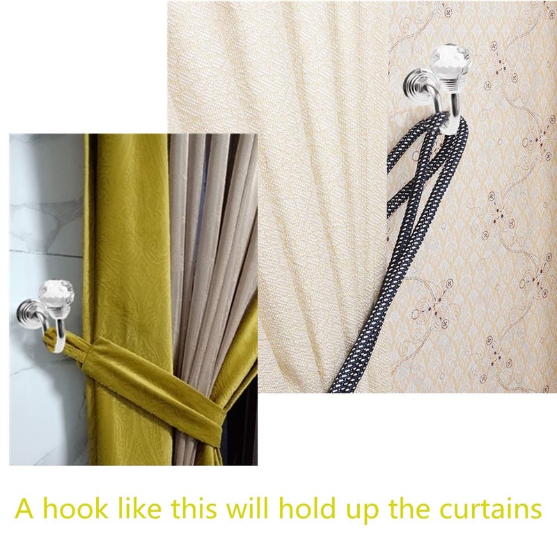 Hicello 2Pcs Crystal Glass Curtain Tieback Hook Silver Round Head Wall Hook Clothes Hanger with Screws - Image 4